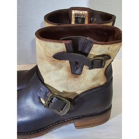 Frye Women's Brown/ Beige Veronica Canvas/Leather Shortie Ankle Boots Size 8B - Picture 9 of 16